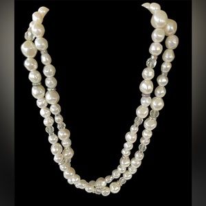 Double Strand Fresh Water Pearls & Crystal Beads With Silver Spacers 10” Length